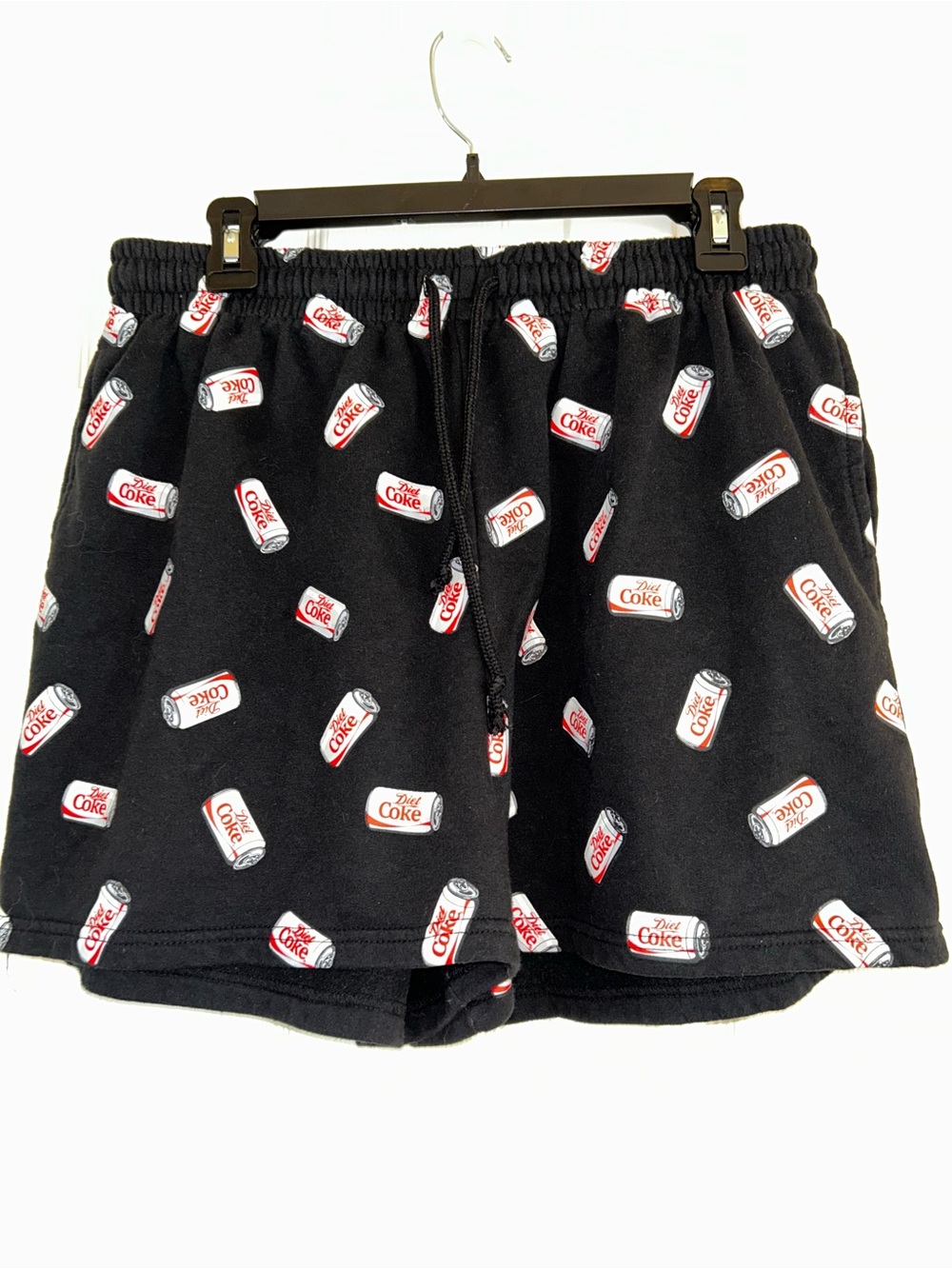 NWOT Coca-Cola Diet Coke Fleece Shorts Black Loungewear Sleepwear Ladies Size L - Picture 1 of 5